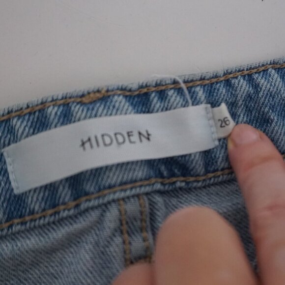 Hidden Light Wash Distressed Skinny Button Fly High Waisted Blue Denim Jeans 26 - Picture 10 of 16